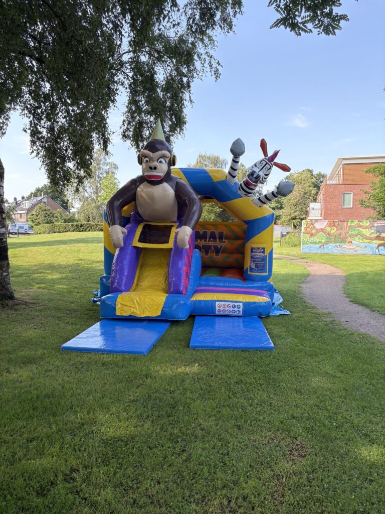 Animal Party springkussen met glijbaan vooraanzicht