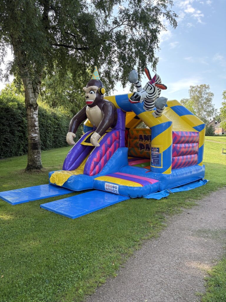 Animal Party springkussen met glijbaan schuin vooraanzicht
