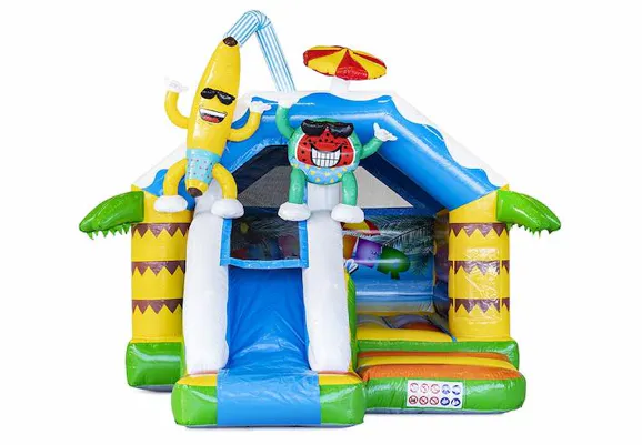 summer party springkussen met glijbaan vooraanzicht